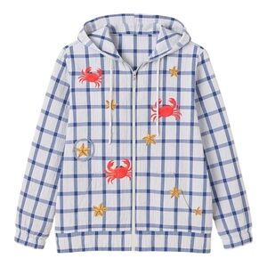 QUACKER FACTORY Crab Hood Jacket Seersucker Cotton Women 1X‎ Coastal Grandma Y2K
